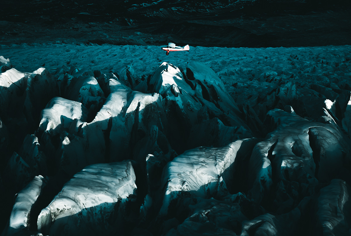 Vol au dessus du glacier Mýrdalsjökull en Islande